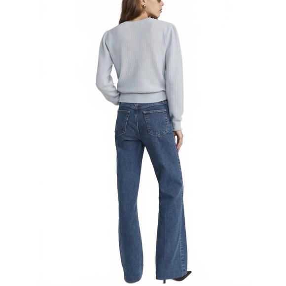 NEW FRAME chain pointelle long sleeve sweater in sky blue